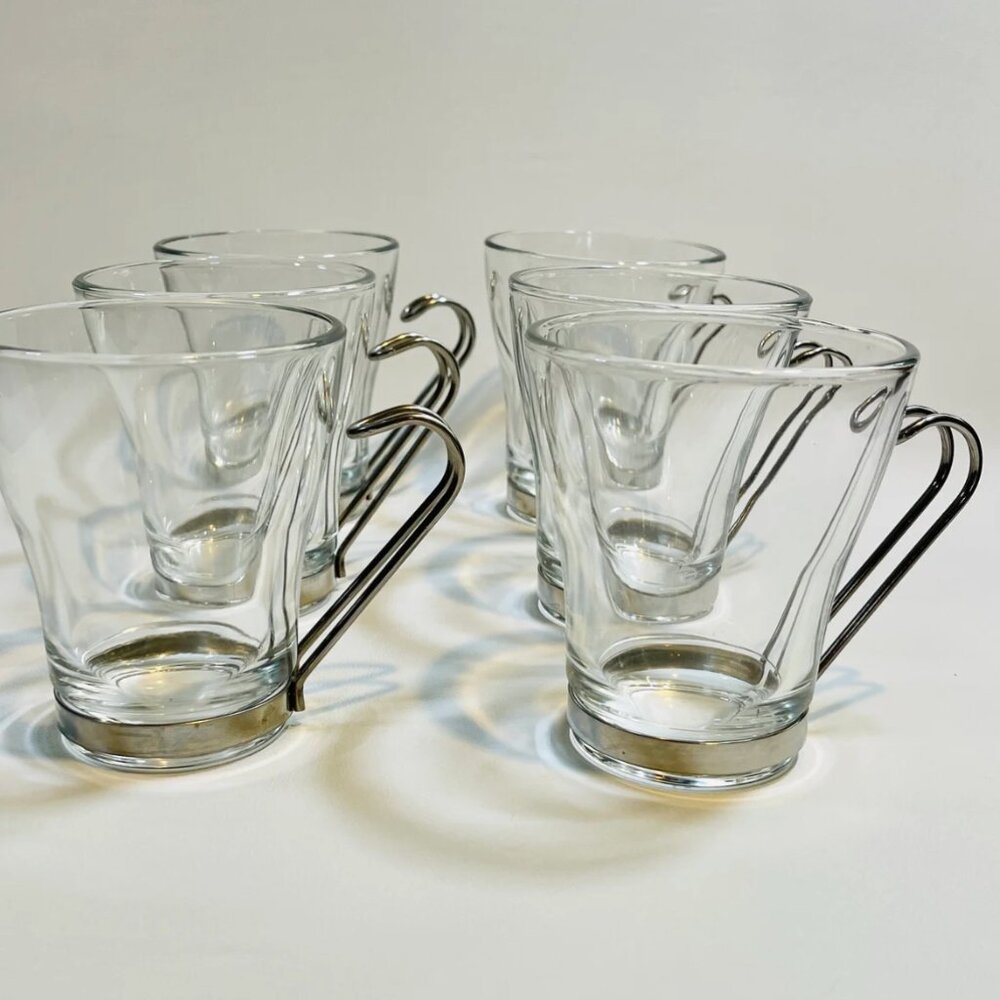 Vintage Vitrosax Bromioli Italy Glass Cappuccino Cups Stainless Steel mcm